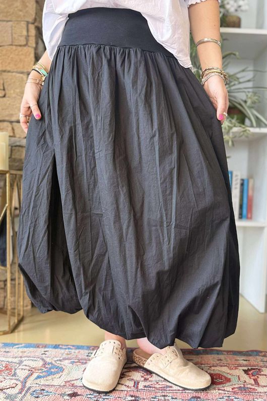 Paloma Bubble Hem Midi Skirt Black